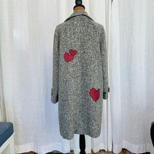 Vintage & Upcycled Burberry Tweed Coat with Red Heart Patches